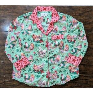 Printfresh Organic Cotton Pajama Top L Large Festive Holiday Hen Chicken Green